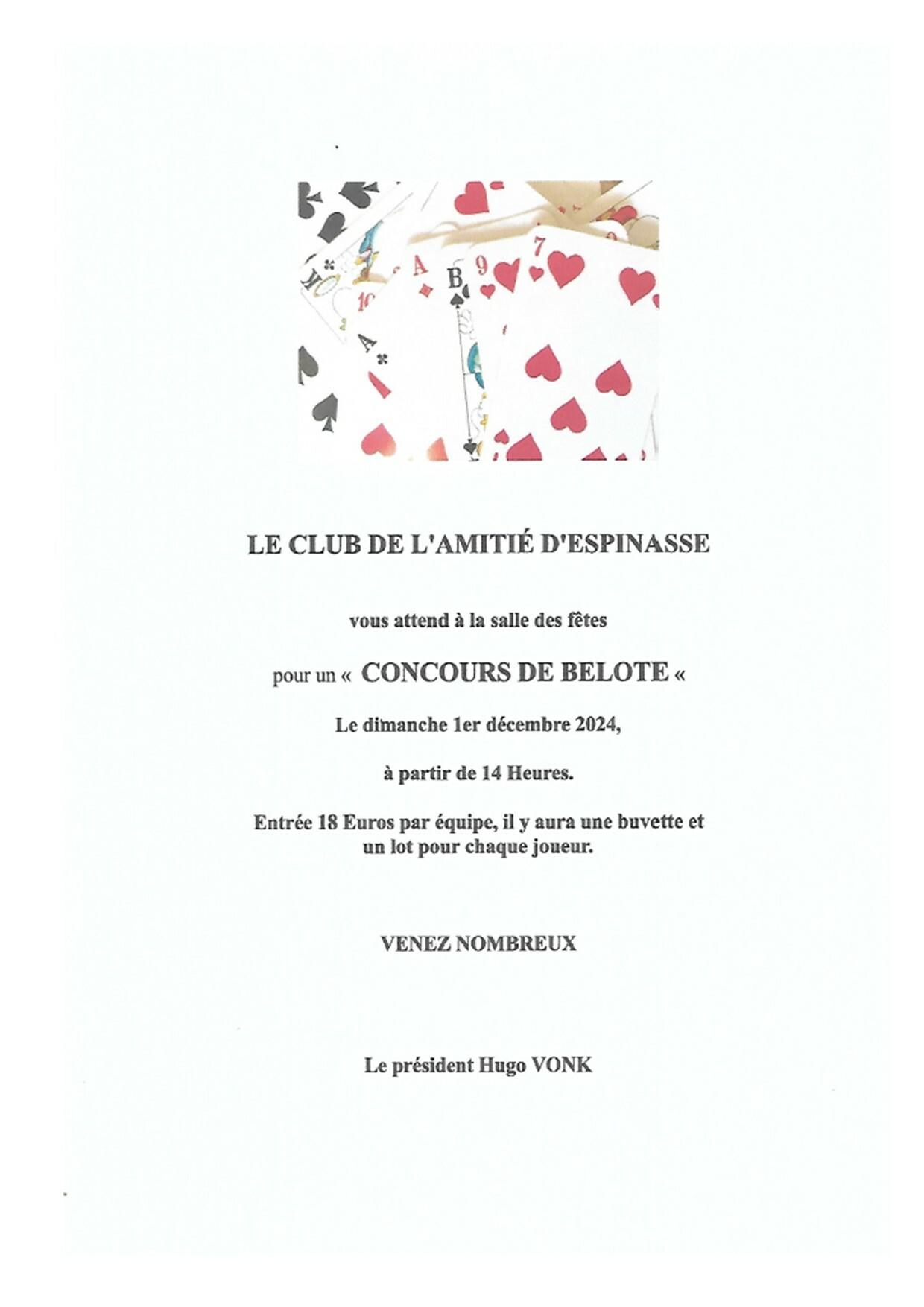 Affiche concours de belote 01 12 2024