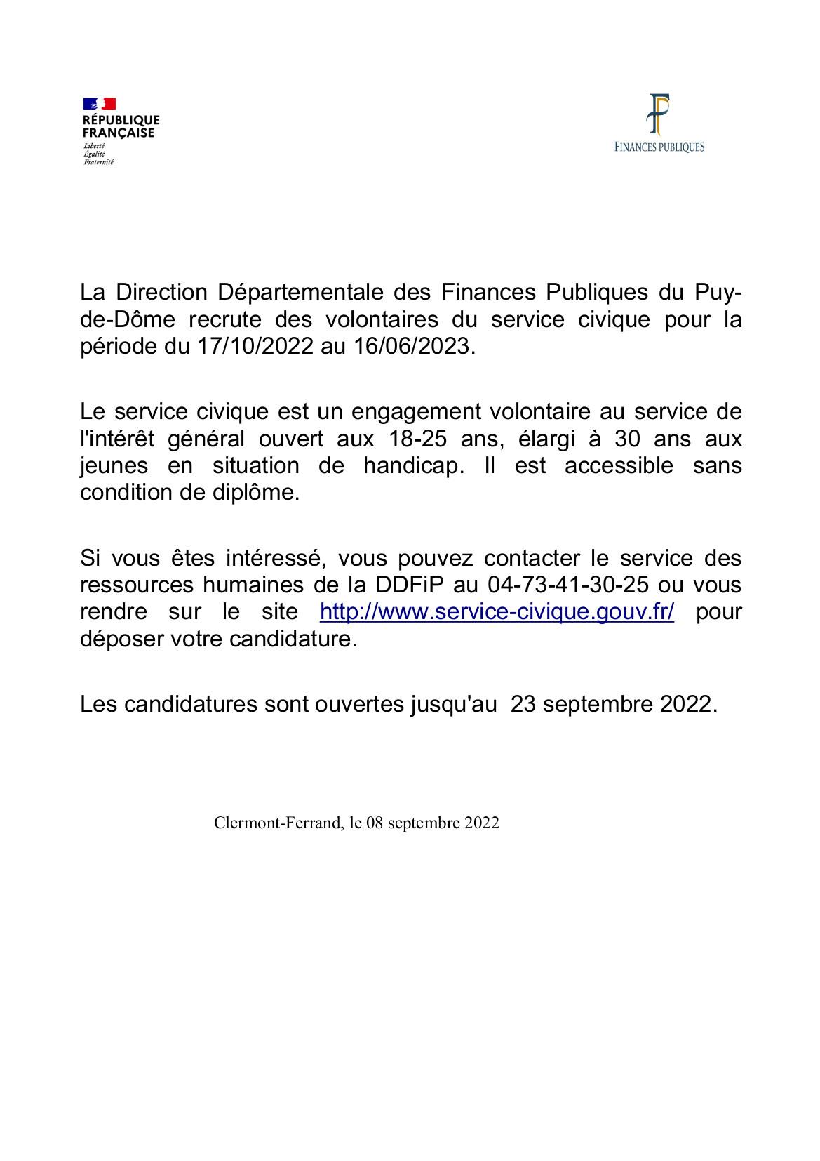 Affiche service civique 2022