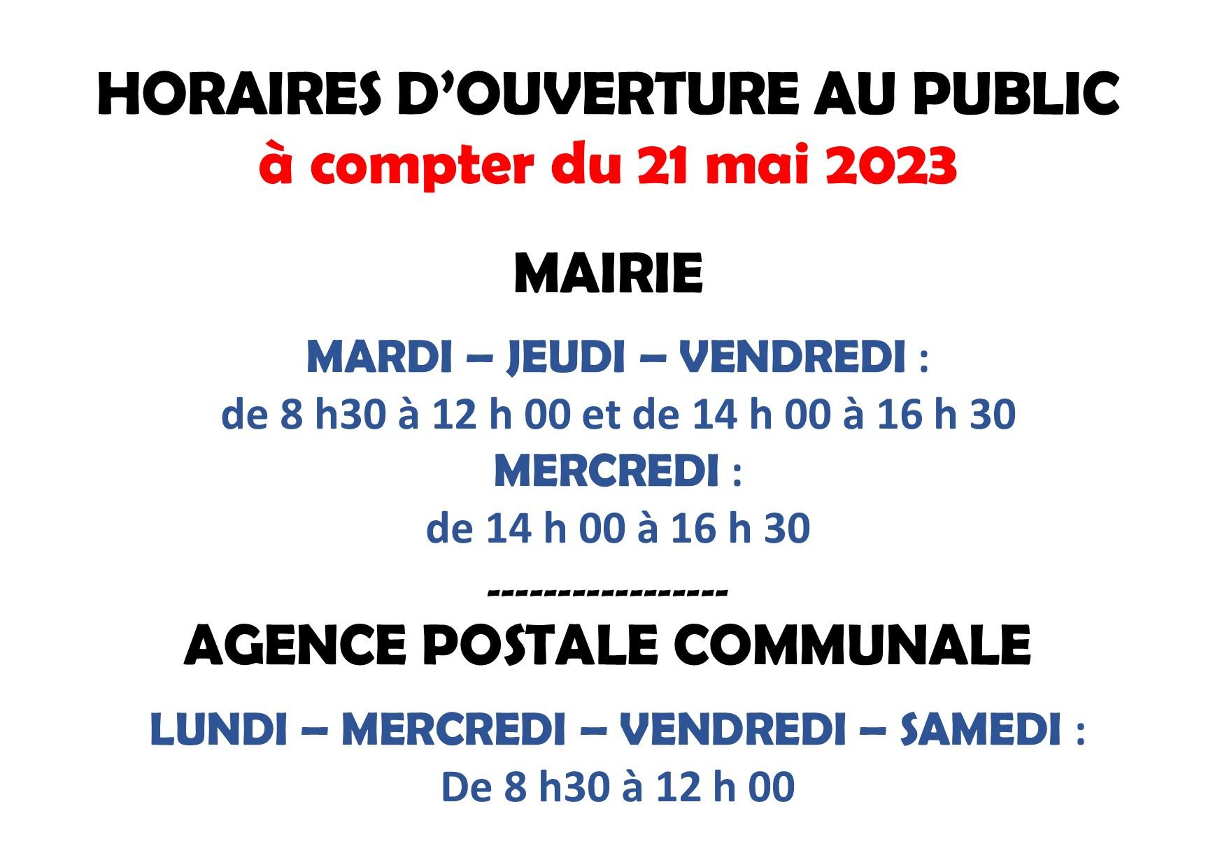 Horaires Mairie et APC